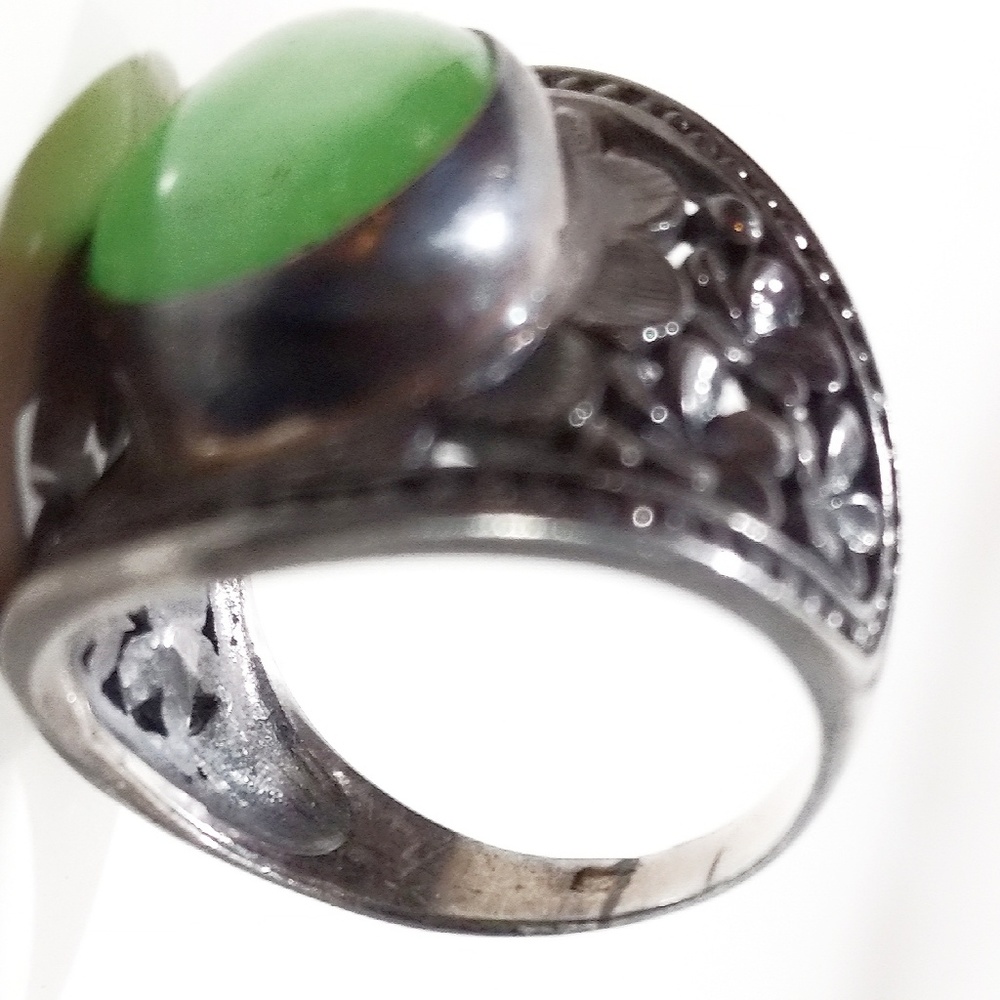 Antique Jade & Sterling Silver Filigree Ring- 6.5 - Picture 6 of 8